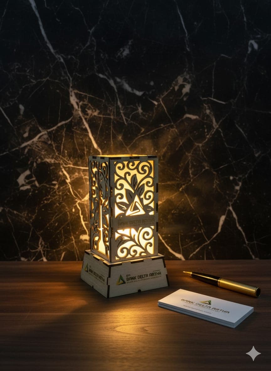 "Premium Wooden Desk Lamp – Custom Laser Cut Corporate Merchandise"